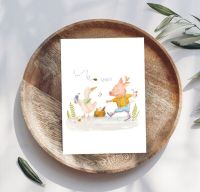 Wenskaart Geniet varken met eend Adams Arts