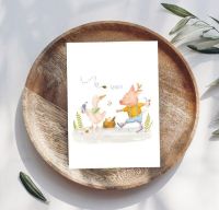 Wenskaart Geniet varken met eend Adams Arts