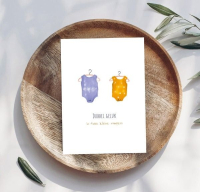 Geboortekaart Dubbel Geluk Tweeling Rompers van Adams Arts