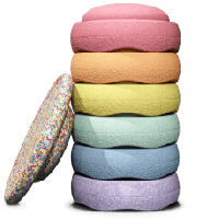 Stapelstein Regenboog Rainbow set Pastel met Super Confetti balansbord
