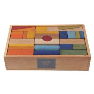 Wooden Story Houten Blokken in bak XL Regenboog 63 stuks